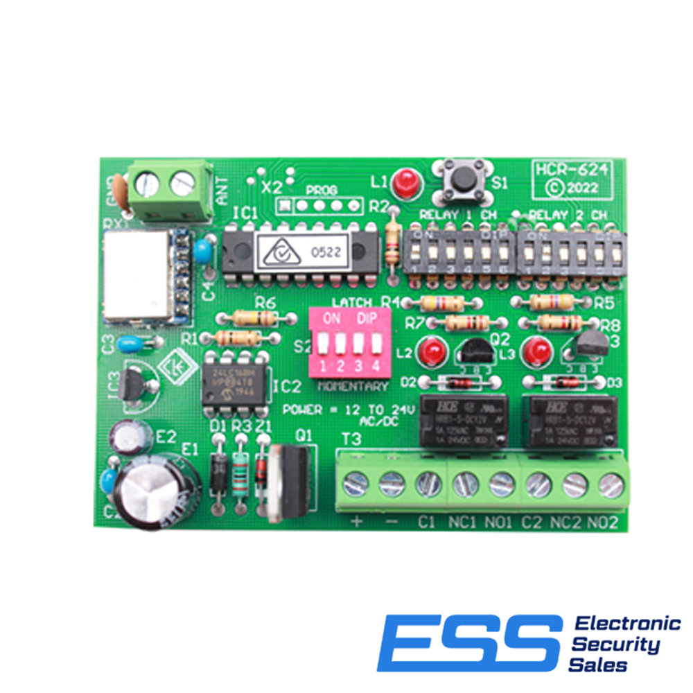 HCR-624 General Purpose Receiver, 2 x SPDT Relay Outputs. Compatible with HCT-2P / HCT-4 Remotes (E42099)