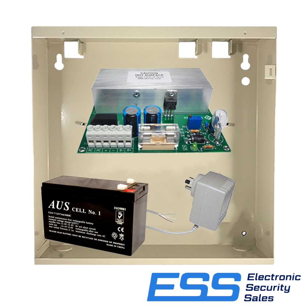 12vdc 1.0A Power Supply c/w P/Pack, Enclosure and 12V7AH Battery