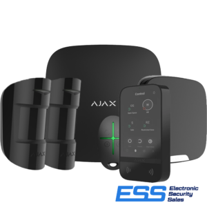 AJAX Hub 2 Plus ESS Kit 2 - BLACK 1 x Hub 2 Plus Ethernet/WiFi & Dual 4G, 2 x Motion Protect 2 Way PET Immune WL PIR, 1 x 2 Way WL Touch Display Keypad,1 x Outdoor Street Siren - Double Deck Wireless,  1 x Space Key Fob (Black)